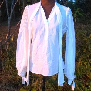 haute hippie White Shelby Tie @ Neck Long Puff Sleeve & Ties @ Wrists NWT